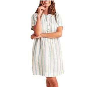 Faherty Gemini 100% Linen Shift Dress Size XS Stripes Pleats Pockets Stripped
